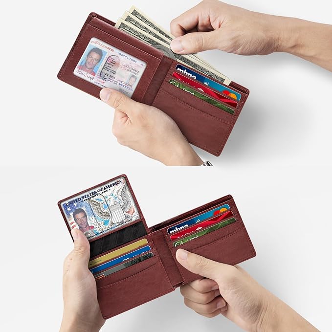 Zitahli Wallet for Men 12 Card Holder Slim Rfid Leather 2 ID Window Wallets With Gift Box Men's Accessories