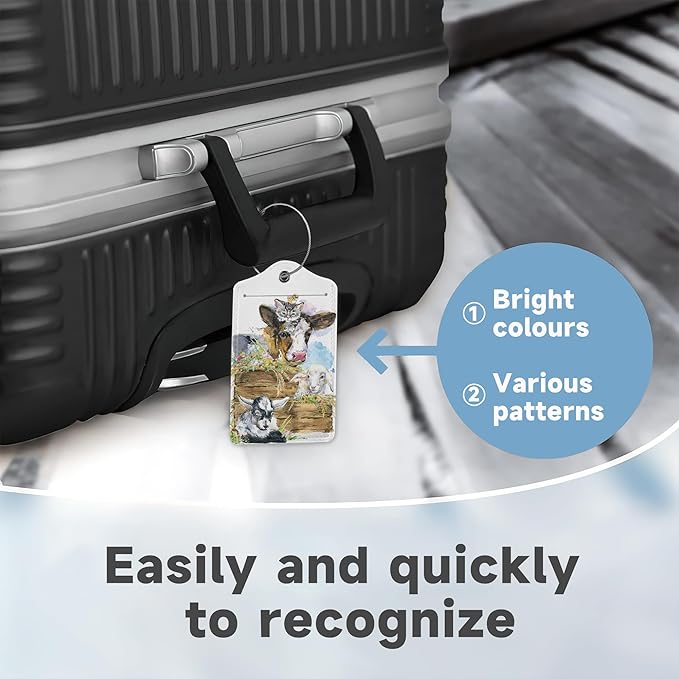 2 Pack Luggage Tags for Suitcases Cute Cow Cat Chicken Sheep Luggage Tag,Leather Stainless Steel Loop Label Tag for Men Women Travel Bag Suitcase
