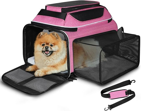 Petskd Top and Side Expandable Pet Carrier 17x11x9.5 Inches Alaska Airline Approved, Soft-Sided Carrier for Small Cats and Dogs with Locking Safety Zippers and Anti-Scratch Mesh(Pink)