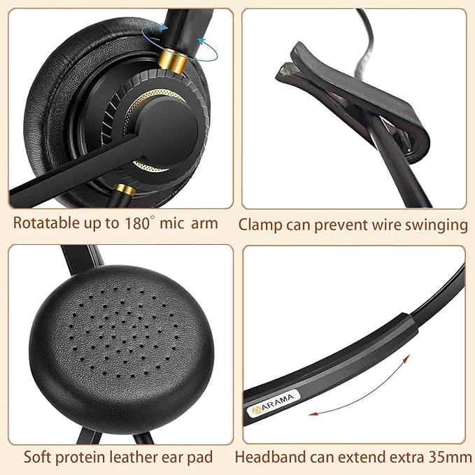 Arama USB Headset with Microphone for PC, Computer Headset, Noise Cancelling Adjustable Volume Control 4.26oz Lightweight 78.74 Inch Long Cord, for Laptop Business Skype UC Webinar Call Center Office