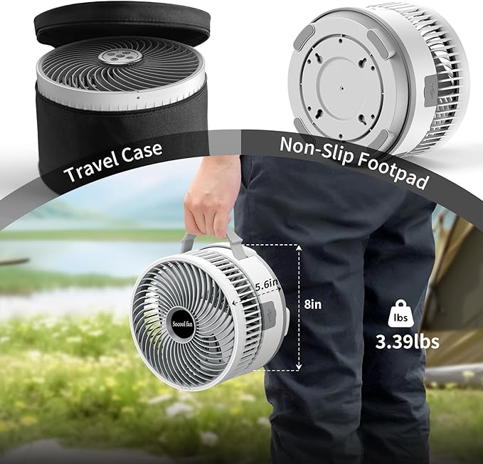 Socool 20000mAh 8" Portable Fan Battery Operated Fans, Oscillating Charging Fan, Remote Control LED Light, 112 Hours Working Portable Foldable Fans for Camping Travel Outdoor