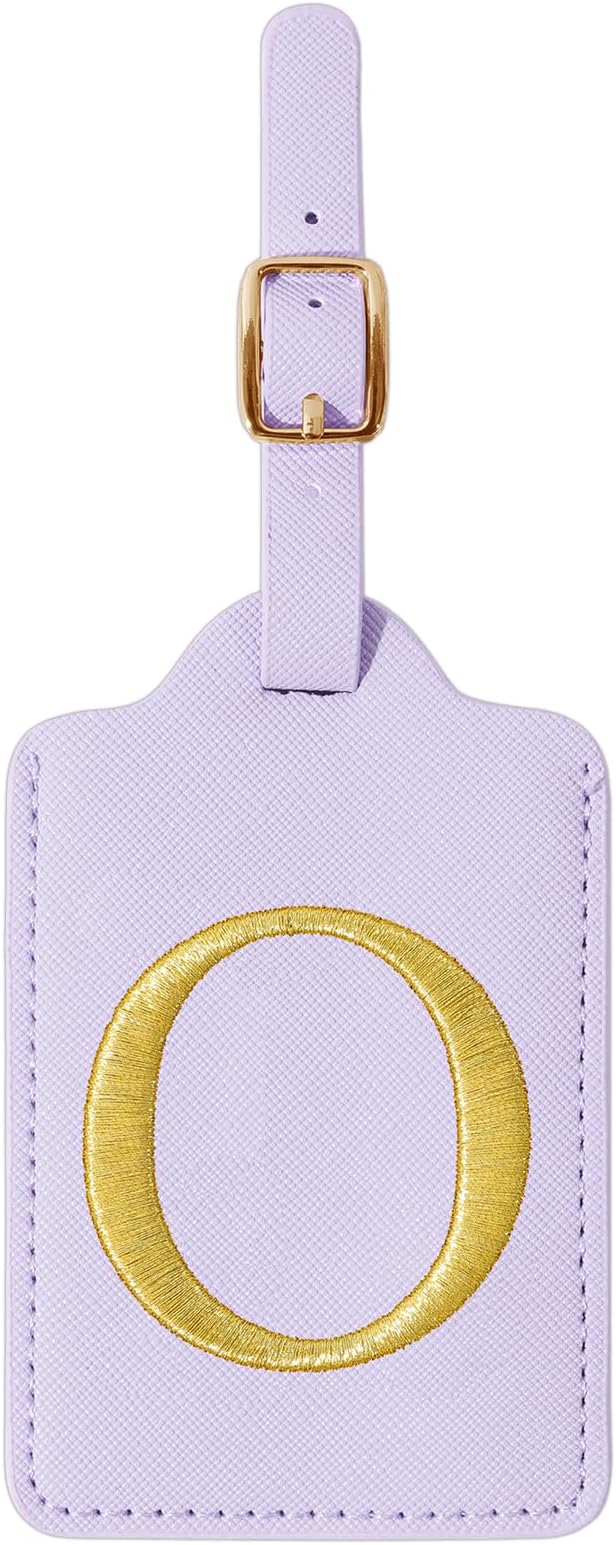 Personalized Initial Luggage Tags for Suitcase, Purple Leather Cute Luggage Tags with Privacy Cover Name Card, Embroidered Custom Monogrammed Luggage Tag Travel Backpack Tags Gifts for Women Kids(O)