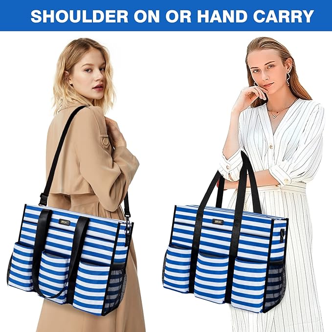 IBFUN Utility Tote Bag with 14/24 Pockets Zip Top Teacher Tote Bag for Teacher/Work Women