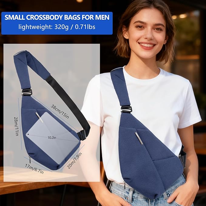 Crossbody Bags For Men, Lightweight Crossbody Sling Backpack, Sling Bag Anti Thief Chest Bag Daypack For Travel Hiking (Navy Blue)