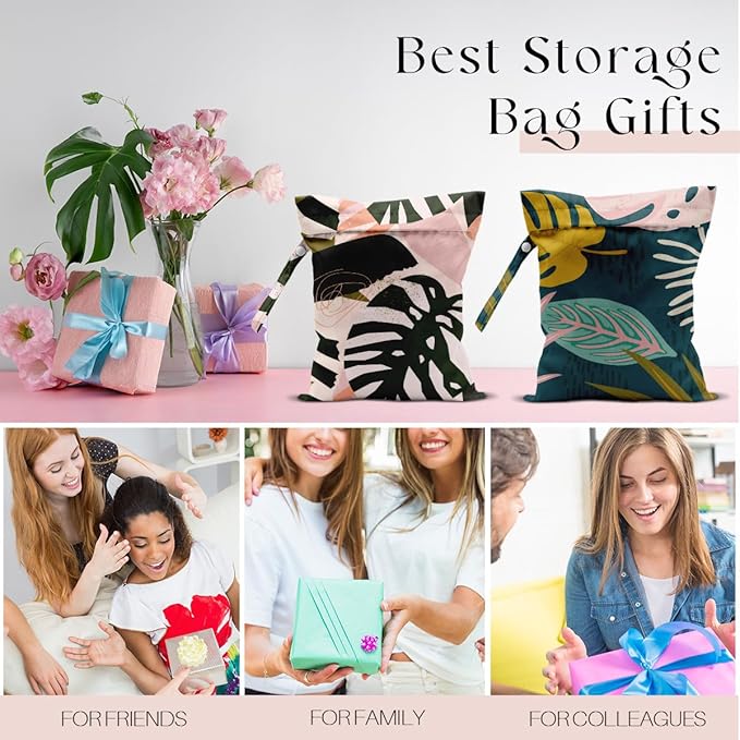 2 Pcs Wet Bag, Waterproof Wet Dry Bag, Small Laundry Bag, for Swimsuit, Pool, Travel, Beach, Diapers, Dirty Yoga Gym Clothes, Makeup Bags for Travel, Tropical Palm Leaves Decor Jungle