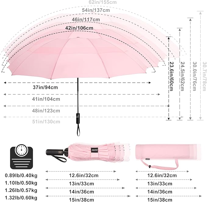 G4Free 42 Inch Inverted Travel Umbrella Compact Windproof 10 Ribs Reverse Small Portable Umbrella for Rain Double Canopy Vented Automatic Open Close for Women(Pink)