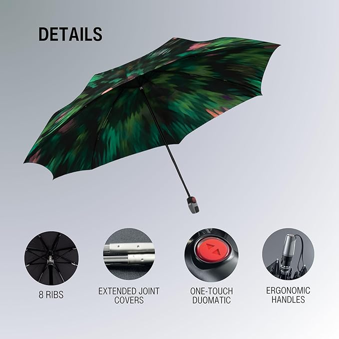 Knirps T.200 Duomatic Compact Rain Umbrella in Peacock Green – Wind Tunnel Tested to 93 mph, Aluminum Steel Fiberglass Frame, 38in Canopy, OEKO-TEX, High-Performance Automatic Travel Umbrellas