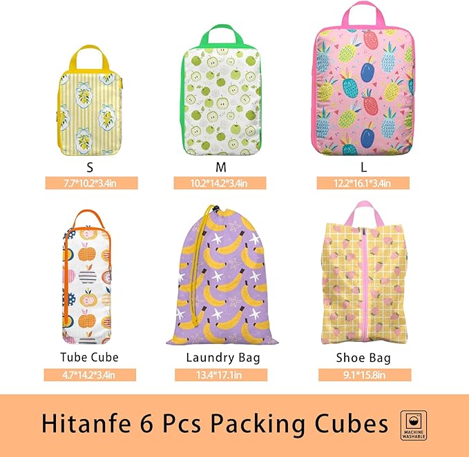 6 Pcs Compression Packing Cubes, Packing Cubes for Travel, Waterproof Luggage Organizer Bags Set, Cute Packaging Cubes for Women Kids Backpack Carry-Ons