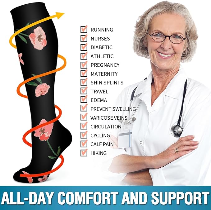 Bluemaple 6 Pack Copper Compression Socks for Women and Men Circulation-Best Support for Medical, Running,Nursing,Athletic