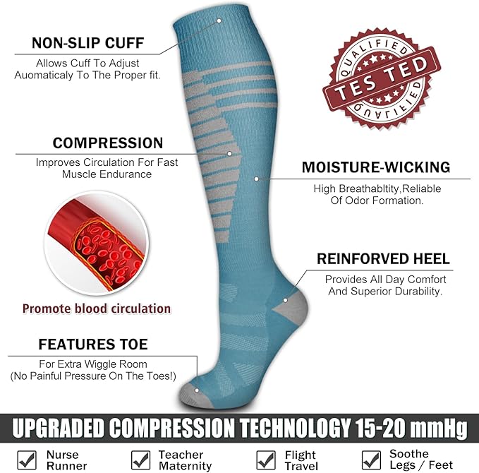 Bluemaple 6 Pack Copper Compression Socks for Women and Men Circulation-Best Support for Medical, Running,Nursing,Athletic