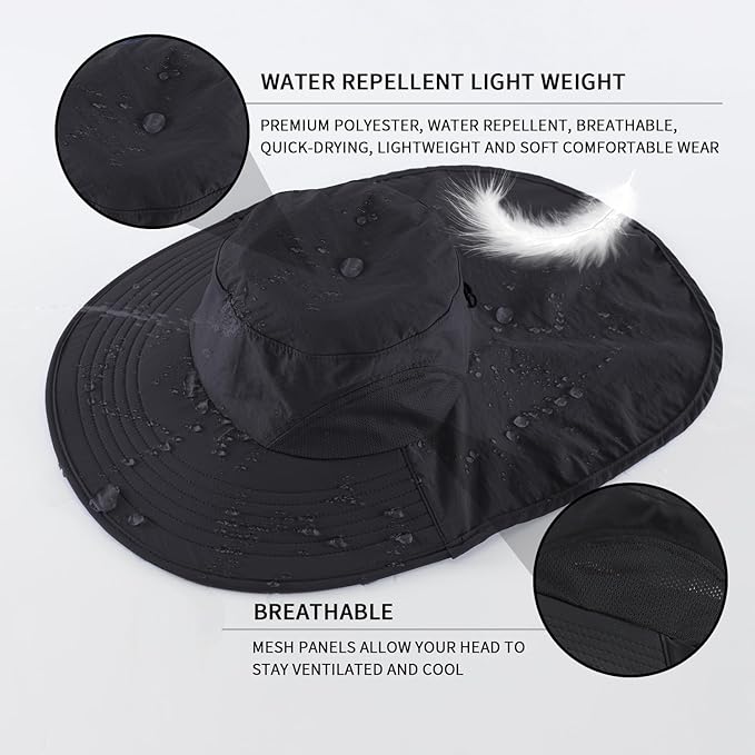 Home Prefer Outdoor UPF50+ Sun Hat Wide Brim Mesh Fishing Hat with Neck Flap