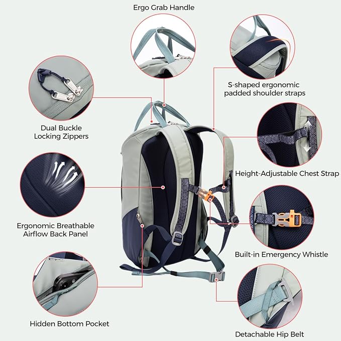 INUK Laptop Backpack for College Students & Work, 25L Lightweight Waterproof Backpack for Business Travel, Hiking Daypack with Padded Sleeve and Safety Whistle, Made from Recycled Materials，Green