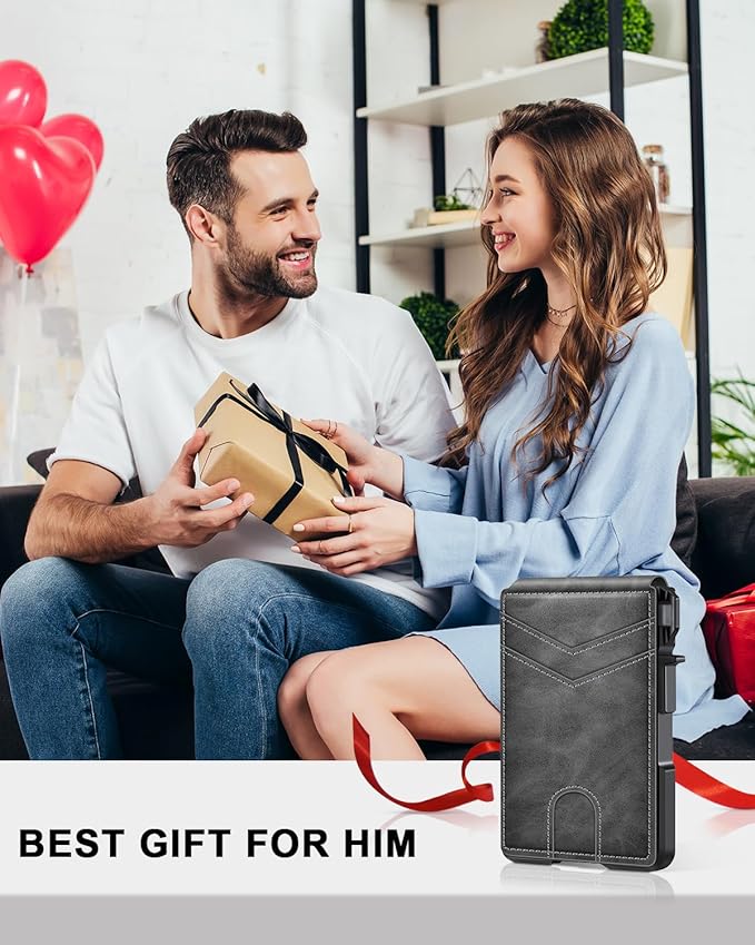 Wallet for Men, Mens Minimalist Wallet 9-13 Cards, Slim Compact Wallet with Money Clip & ID Window, RFID Blocking Smart Pop Up Card Wallet, Metal Aluminum Credit Card Holder Bifold Wallet