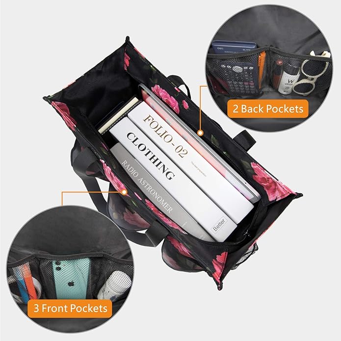 TOPDesign Utility Water Resistant Tote Bag with 13 Pockets, Top Zipper Closure & Thick Bottom Support, for Working Women