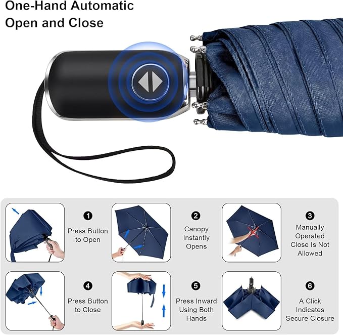 LEAGERA Compact Travel Umbrella for Purse - Flat Handle, Waterproof for Light Rain