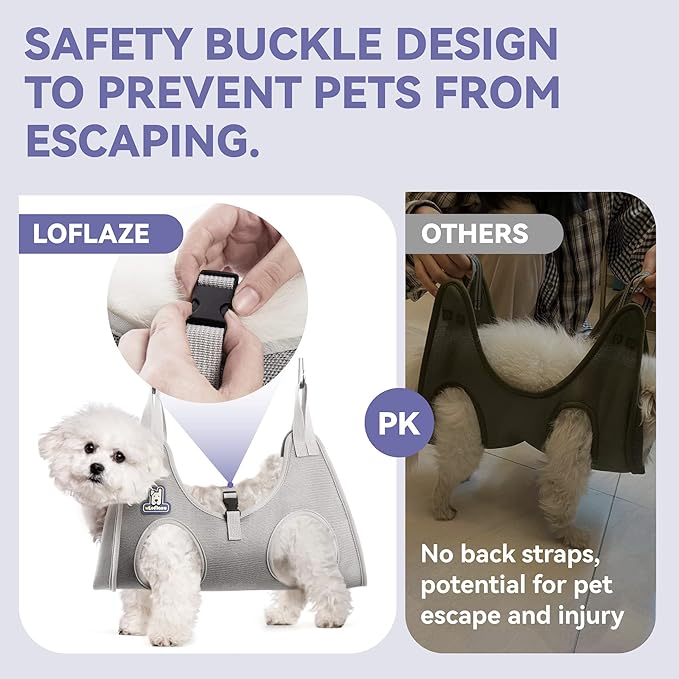 Loflaze Dog Grooming Hammock Harness for Dogs & Cats with Pet Nail Clipper Trimmer - Cat Hanger Sling for Trimming Clipping Nails- Dog Hammock Restraint Bag for Small Medium Large pet （ Purple XS）