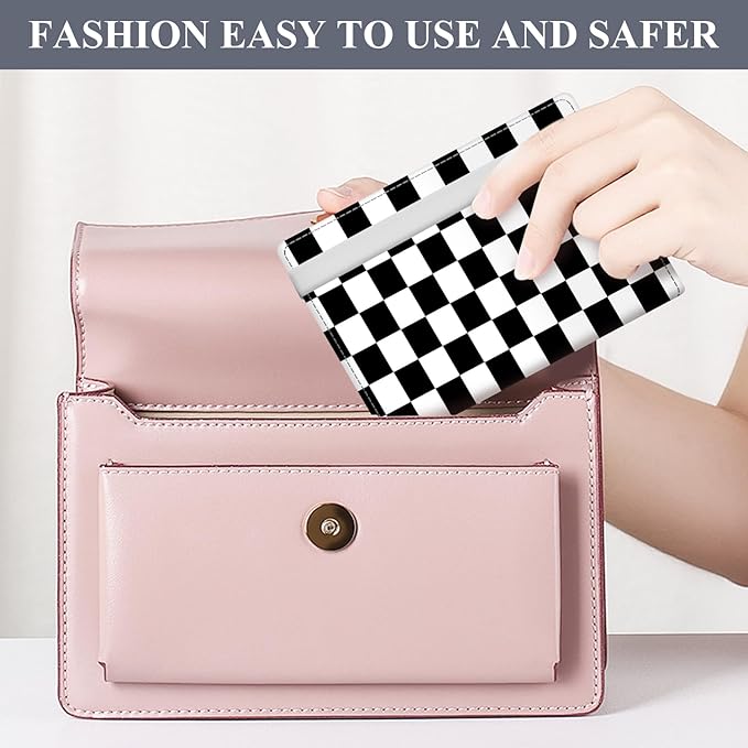 Passport Holder for Travel Essentials, RFID Premium Leather Passport Wallet Cover Case for Travel Must Haves Accessories, Passport Book Holders for Women Men Black White Checkered