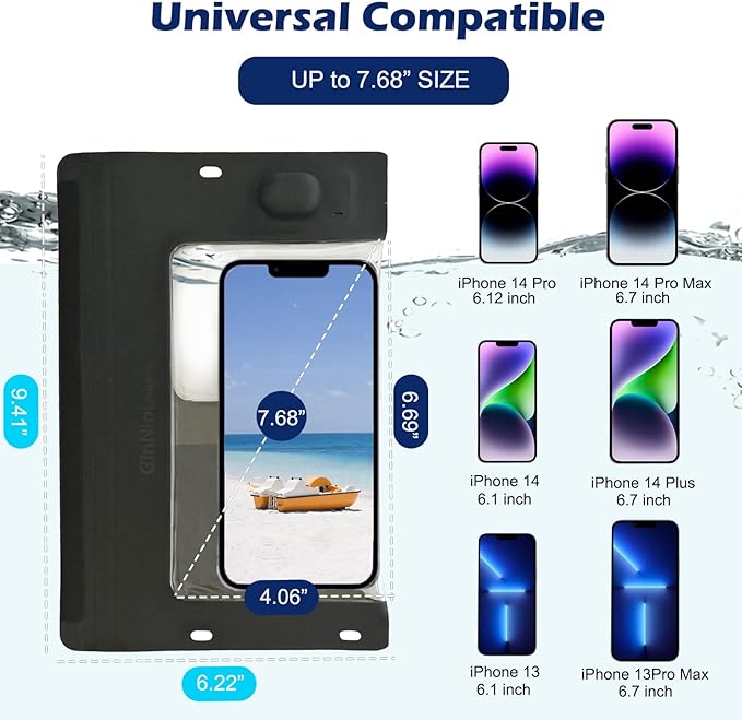 2pack Vacuum Cell Phone Waterproof Phone Pouch iPhone Casemate Waterproof Phone case with Lanyard Small Water Proof Pouch Water Phone Protector Water case Phone case IP68 Max 7” Black