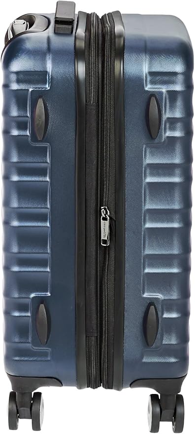 Amazon Basics 21-inch Carry On Luggage, Suitcase With Wheels (8 Spinner Wheels), TSA Lock, Expandable Capacity, Interior Divider and Pocket For Dry and Damp Clothes, Navy Blue