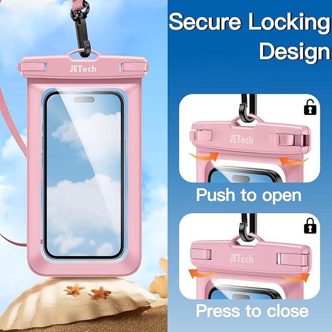 JETech Waterproof Phone Pouch, 2 Pack Water Proof Case for iPhone 17 16e 16 15 14 Air Pro Max Plus, Galaxy S25 S24 Ultra, Pixel 10 Series and Others up to 7.2 Inch, IPX8 Dry Bag (Black+Pink)