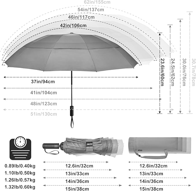 G4Free 42/46/54/62 Inch Large Golf Umbrella Compact Reverse Travel Umbrella 10 Ribs Windproof for Rain Double Canopy Automatic Open Close