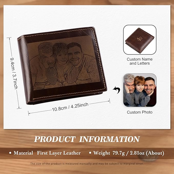 Customized RFID Blocking Wallet for Men Personalized Wallets for Men with Photo Name Leather Mens Wallet for Dad Boyfriend Grandpa Husband Bithday Gift