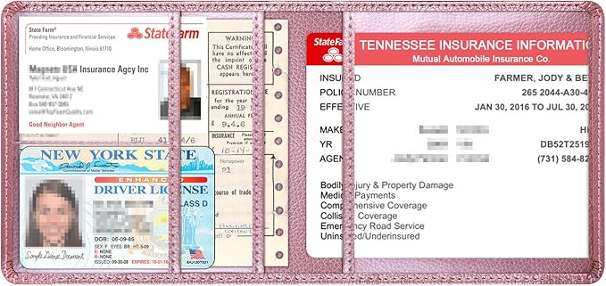 Car Insurance and Registration Holder, 5.5 x 5 Inch PU Leather Vehicle Glove Box Organizer Wallet Case for Insurance Card, Driver License, Paperwork - Rose Gold