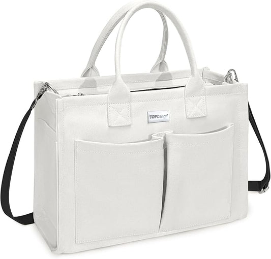 TOPDesign Heavy-Duty Canvas Tote Bag for Women, Adjustable Crossbody/Shoulder Handbag with 9 Pockets, Everything Tote