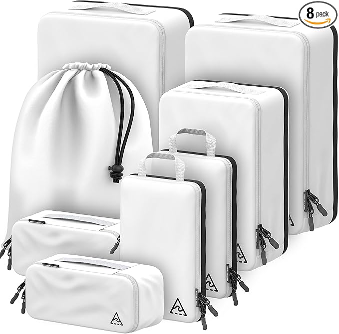 8-Piece Luxury Compression Packing Cubes & Bags for Travel – Maximize Space in Luggage with HybridMax Double-Capacity Design, 50 Luggage Tags, Deluxe Set, Lifetime Satisfaction Suitcase Organizer Bags