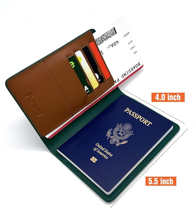 Passport holder for travel, Genuine Nappa Leather Passport Cover with RFID blocking. A must-have Airport Travel safety essentials for both men and women.(Green/Brown)