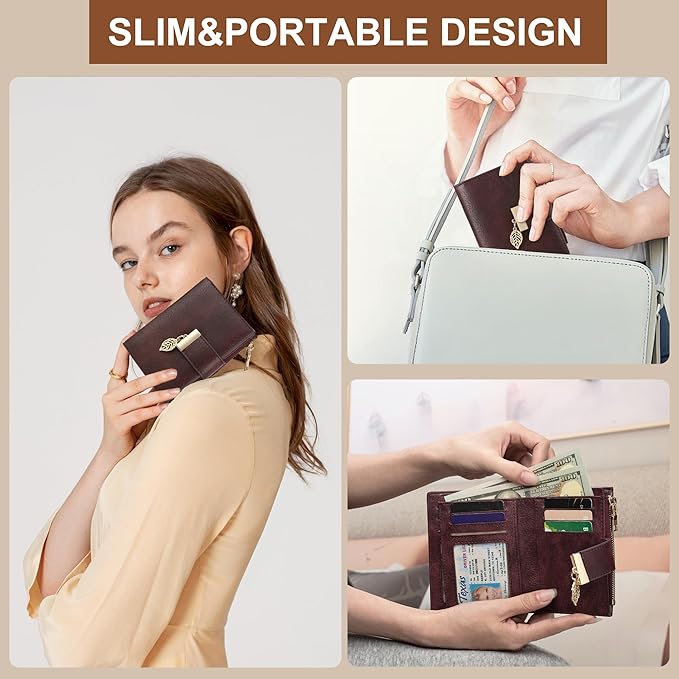 yiijay Small Wallet Women RFID Blocking Leather Bifold Wallet Credit Card Holder for Women Ladies Compact Wallet Mini Purse With Zipper Pocket