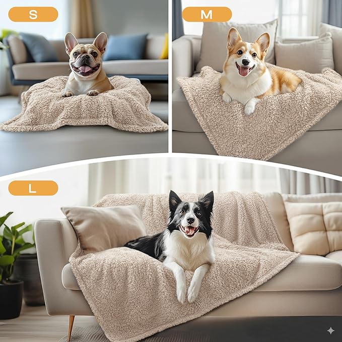1 Pack 3 Calming Blankets Fluffy Premium Fleece Pet Blanket Soft Sherpa Throw for Dog Puppy Cat Beige Medium (30" x20'')