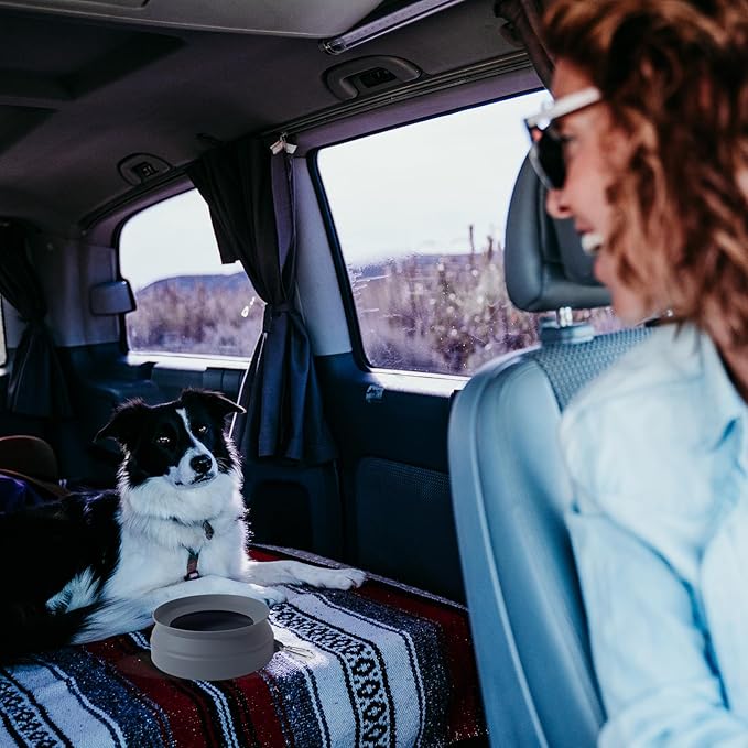 SLSON Spill Proof Dog Water Bowl for Cars,Collapsible No Splash Dog Travel Bowls Integrated Molding Portable Pet Bowl for Road Trip Truck,RV,SUV,Boat Accessories (Dark Grey)