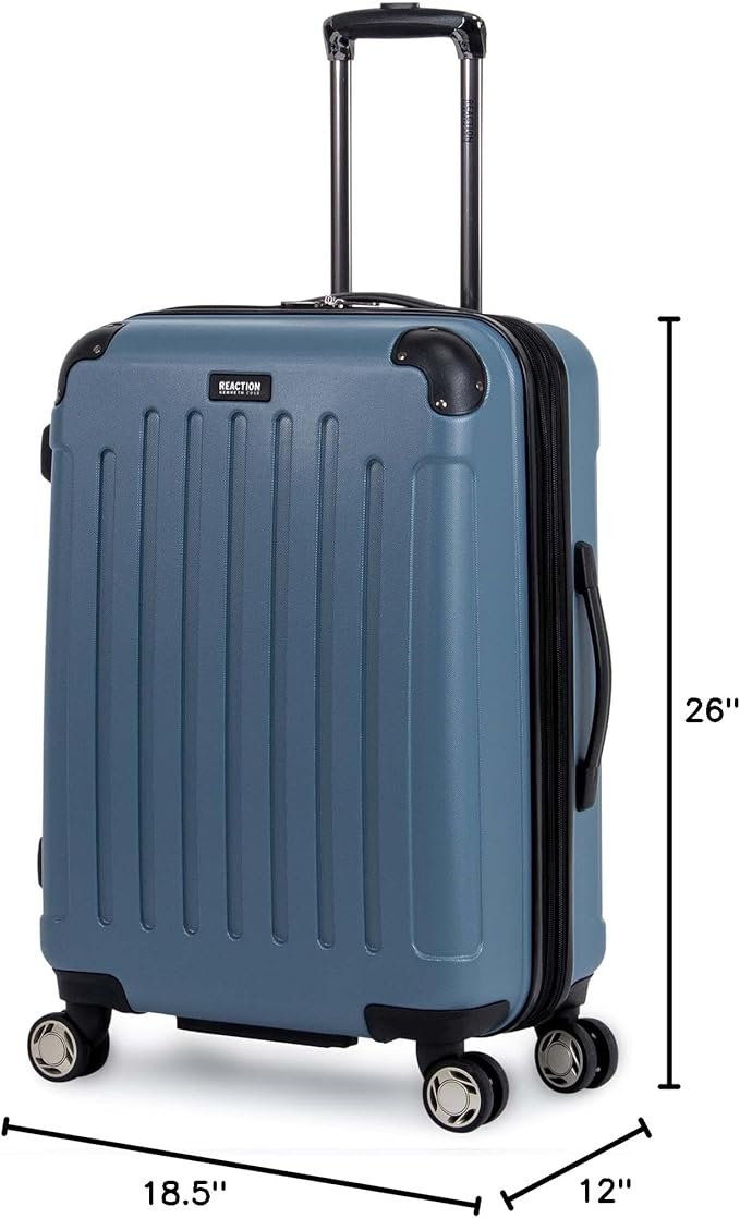 Kenneth Cole REACTION Renegade Luggage Expandable 8-Wheel Spinner Lightweight Hardside Suitcase, Granite Blue, 24-Inch Checked