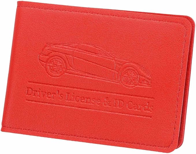 HARFINGTON Car Registration and Insurance Holder PU Leather Vehicle Glove Box Organizer Storage Accessories Car ID Holder with 6 Pockets for License ID Card Bank Card Documents, Red