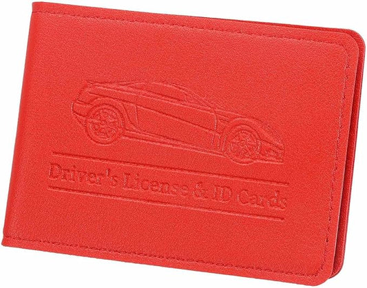 HARFINGTON Car Registration and Insurance Holder PU Leather Vehicle Glove Box Organizer Storage Accessories Car ID Holder with 4 Pockets for License ID Card Bank Card Documents, Red