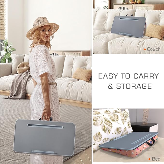 Lap Desk | Portable Laptop Desk – Fits Up to 17.3" Laptops – Detachable & Washable Cushion, Phone Holder, Device Ledge – for Writing, Working, Reading on Bed, Couch, Sofa, Floor – Millhome -Peach Pink