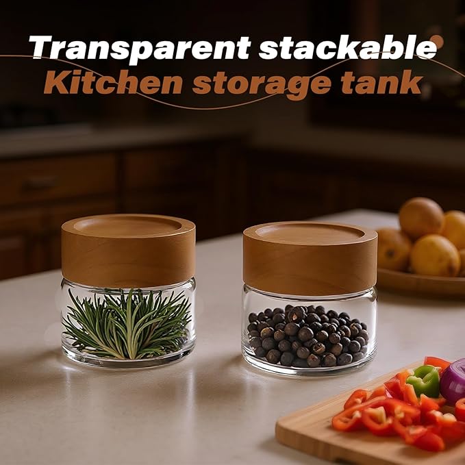 Zoaiirte 2-Pack 4 oz Leakproof Mason Jars with Airtight Acacia Wood Lids - Small Glass Food Storage Containers for Overnight Oats, Spices, Snacks, Kitchen Pantry Organization