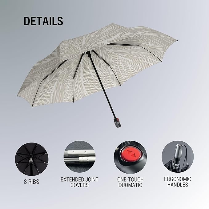 Knirps T.200 Duomatic Compact Rain Umbrella in Liana Nature – Wind Tunnel Tested to 93 mph, Aluminum Steel Fiberglass Frame, 38in Canopy, OEKO-TEX, High-Performance Automatic Travel Umbrellas