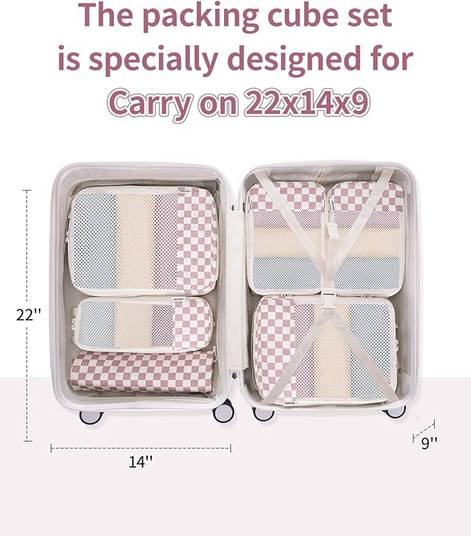 Narwey 6 Set Compression Packing Cubes for Travel Kids Women Carry on, Packing Organizers Bag for Backpack Luggage Suitcase Duffle Bags