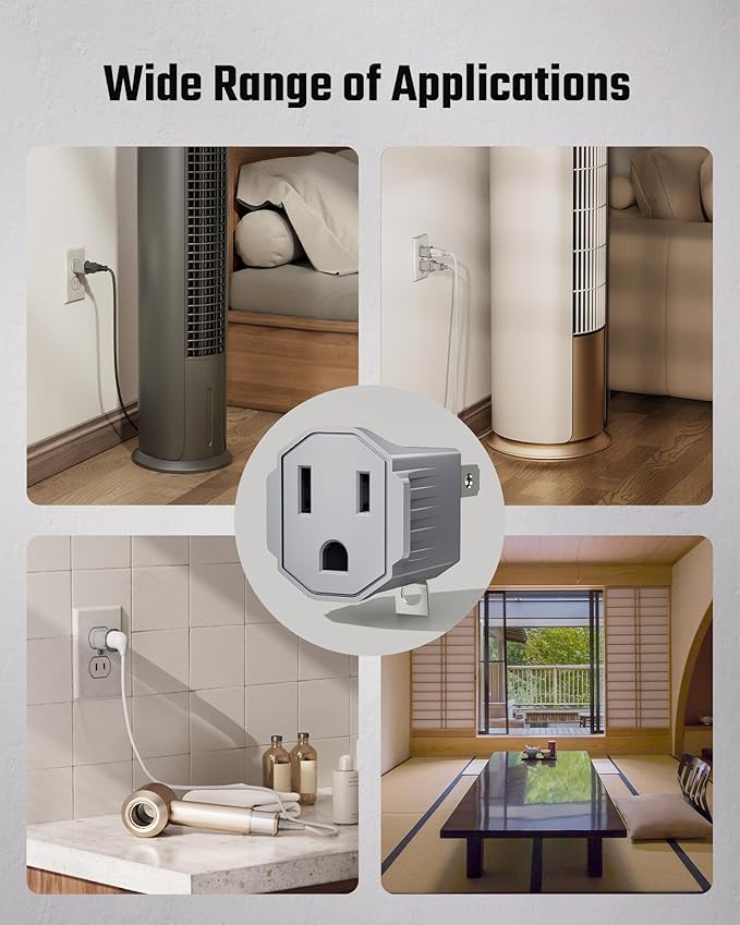 2 Prong to 3 Prong Outlet Adapter, ETL Listed 3-2 Prong Adapter, Fire-Retardant (392℉) PBT Material, Heavy Duty Wall Plug Adapter for Old Homes, Travel to Japan, Gray (Light Gray (2-Pack))
