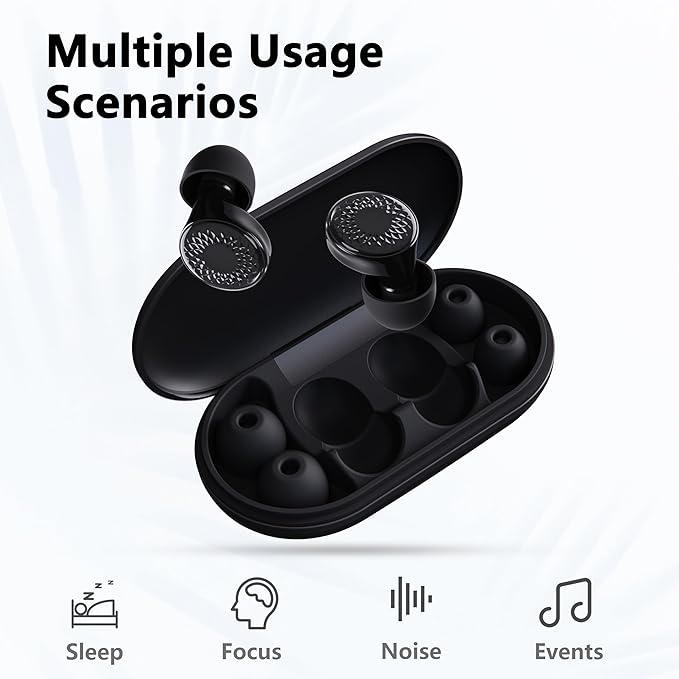 Ear Plugs for Sleeping Noise Cancelling, 45dB for Noise Reduction, Noise-Reducing Earplugs for Sleeping, Concerts, Shooting, Silicone Hearing Protection Earbuds with 8 Eartips (Black, One Size)