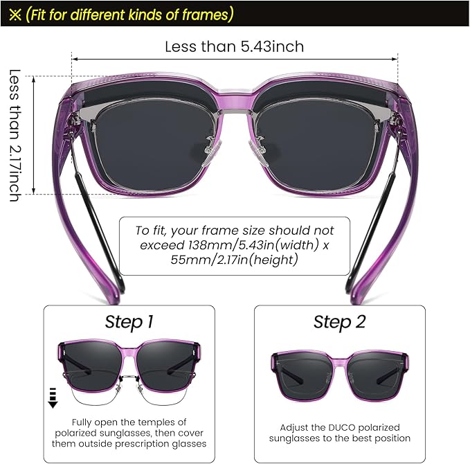 DUCO Fit Over Sunglasses for Men Women Wear Over Glasses Retro Wrap Around Polarized Sun Glasses UV400 Protection DC8981