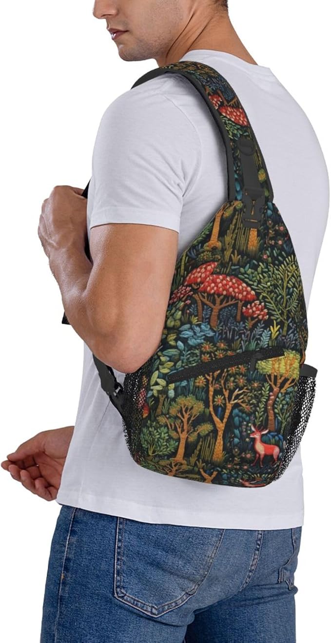 Botanical Mushroom Sling Backpack Crossbody Bag Casual Chest Bags Travel Hiking Daypack Shoulder Bag for Women Men