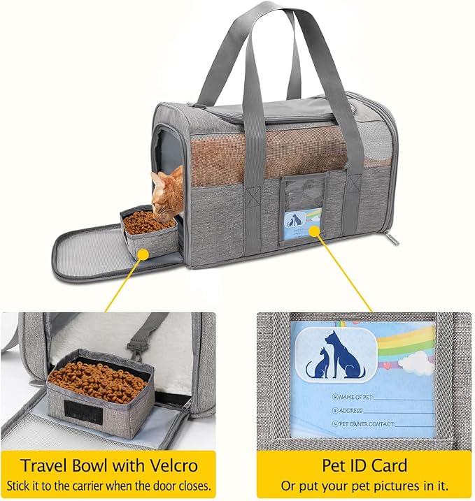 Refrze Cat Carrier for Large Cats 20 lbs, Medium Cat Under 25 lbs, Dog Carriers for Small Dogs, Soft Travel Pet Carrier for 2 Cats Small Dogs, Grey