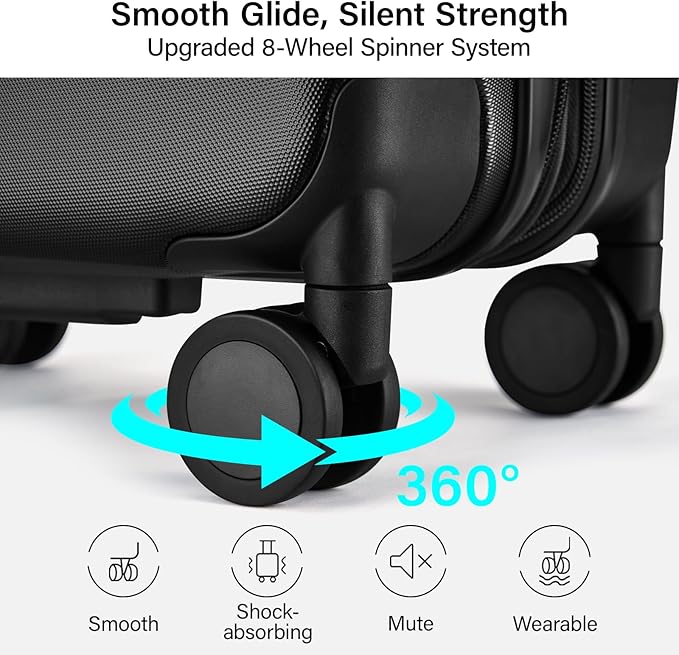 Hanke Expandable Luggage Sets 2 Piece with Spinner Wheels, 20/28" Hardside Carry On Luggage Large Suitcase, All-PC Hard Shell Luggage, TSA Lock, Lightweight Durable (Jet Black)