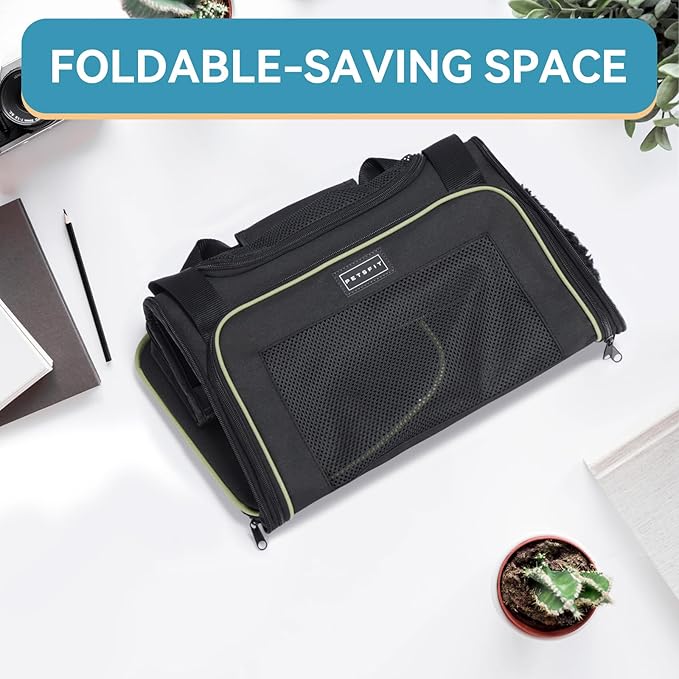 PETSFIT Pet Carrier Airline Approved with Extendable Mat, Dog Carriers for Small Dogs, TSA Approved Pet Carrier, Puppy Carrier for Small and Medium Cats Under 12 Lbs, Black