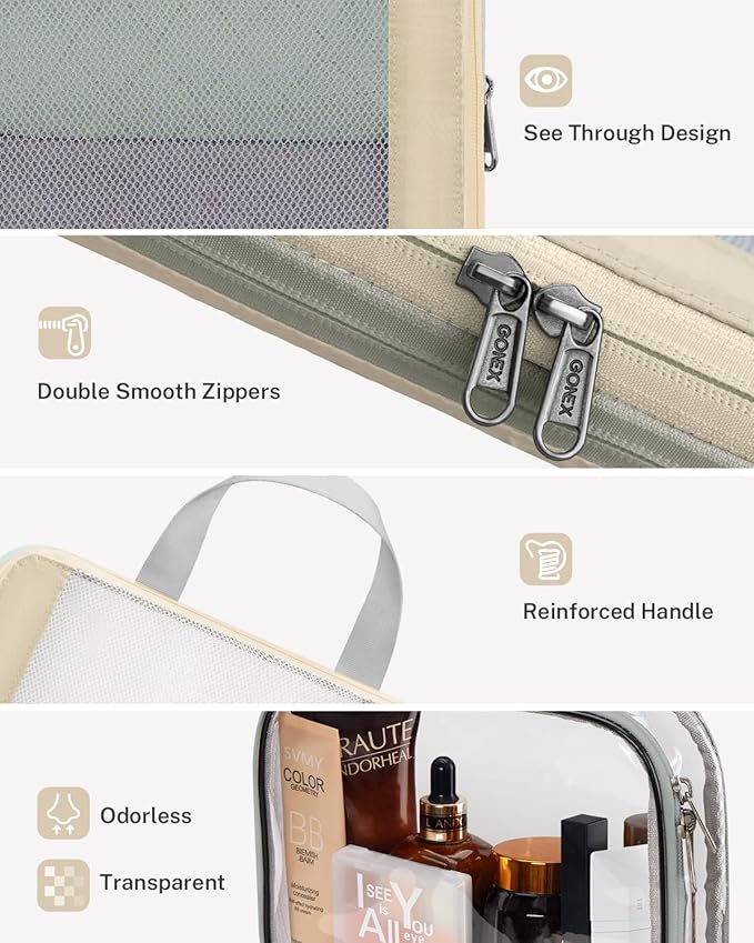 Gonex 8 Set Expandable Mesh Packing Cubes for Travel Essentials, Compression Organizer with Toiletry, Laundry, Shoe, Cable Bags - Beige