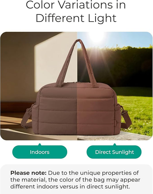 BAGSMART Gym Bag for Women, Lightweight Puffer Duffle Bag 2-PC Travel Bag, 31L Weekender Overnight Bag Quilted Carry On Tote Bag, Diaper Hospital Dance bag for Travel, Gym, Water Resistant