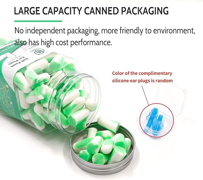 LYSIAN Ultra Soft Foam Earplugs for Sleep 60 Pairs, 38dB SNR Ear Plugs for Sleeping Noise Cancelling, Mowing and Snoring,Double Color Green/White